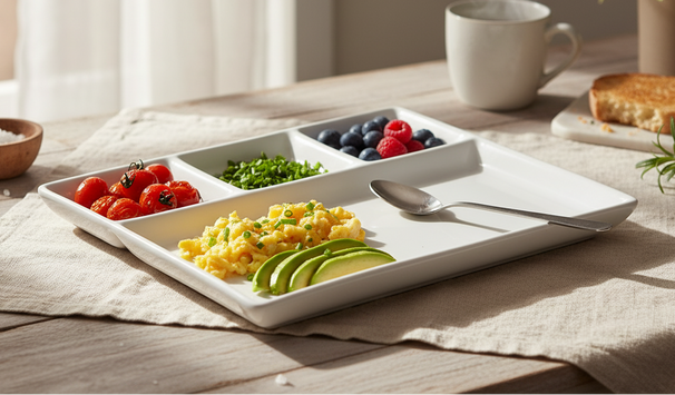 Platos Cookinglife para BBQ / Fondue / Gourmet con 4 compartimentos - 26 x 20 cm - 4 unidades