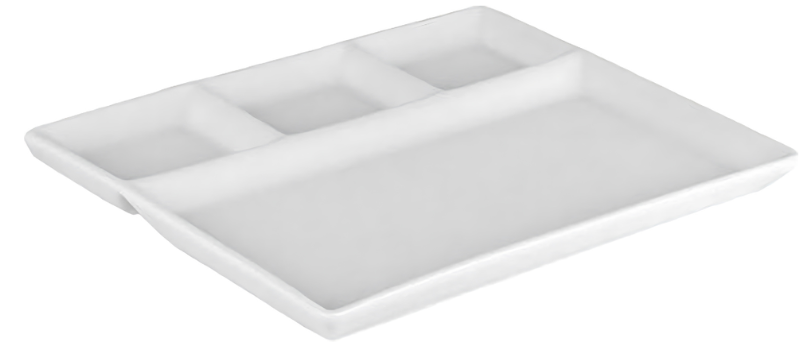 Cookinglife Fondue Plates / Gourmet Plates / BBQ Plates - 3 compartments - White - 26 x 20 cm - 4 pieces