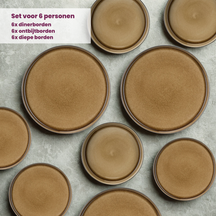 Cosy & Trendy Dinnerware Set Quintana Amber 18-piece / 6 people - 6 dinner plates, 6 pasta bowls, and 6 side plates