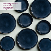 Cosy & Trendy Dinnerware Set Quintana Blue 18-piece / 6 people - 6 dinner plates, 6 pasta bowls, and 6 side plates