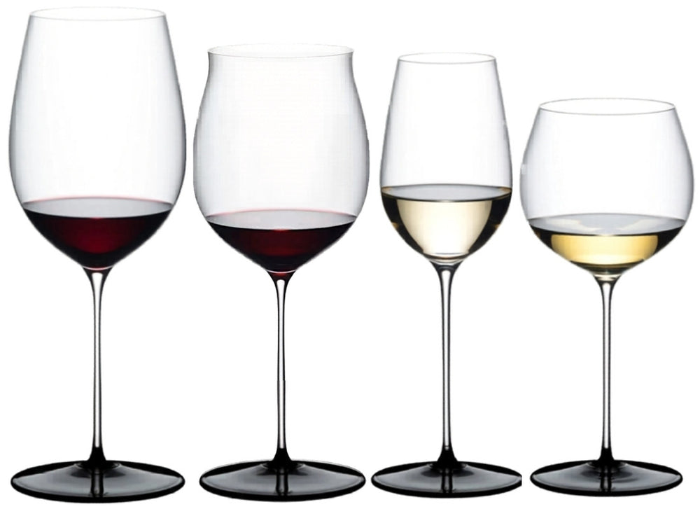 Riedel Wine Glass Set Fatto A Mano Black Tie - Bordeaux Grand Cru, Burgundy Grand Cru, Riesling & Oaked Chardonnay - 4 pieces