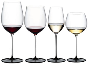 Set de copas de vino Riedel Fatto A Mano Black Tie - Bordeaux Grand Cru, Burgundy Grand Cru, Riesling y Chardonnay barricado - 4 piezas