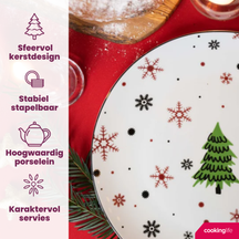 Cookinglife Christmas Dinnerware Set Red - Porcelain - 18-piece / 6 persons - 6 dinner plates, 6 breakfast plates & 6 bowls