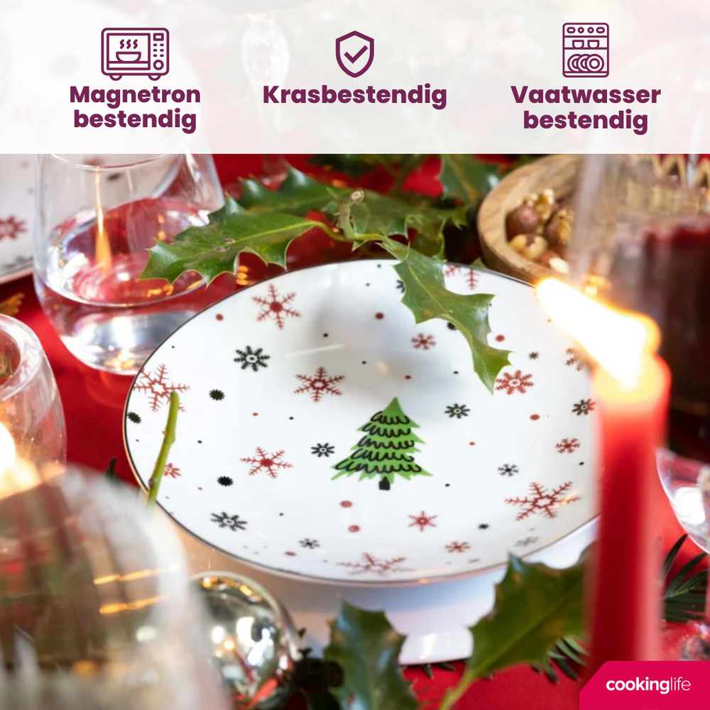 Cookinglife Christmas Dinnerware Set Red - Porcelain - 18-piece / 6 persons - 6 dinner plates, 6 breakfast plates & 6 bowls