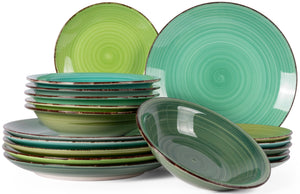 Juego de vajilla Cookinglife Delice Verde 18 piezas / 6 personas - 6 platos llanos, 6 platos hondos y 6 platos de desayuno