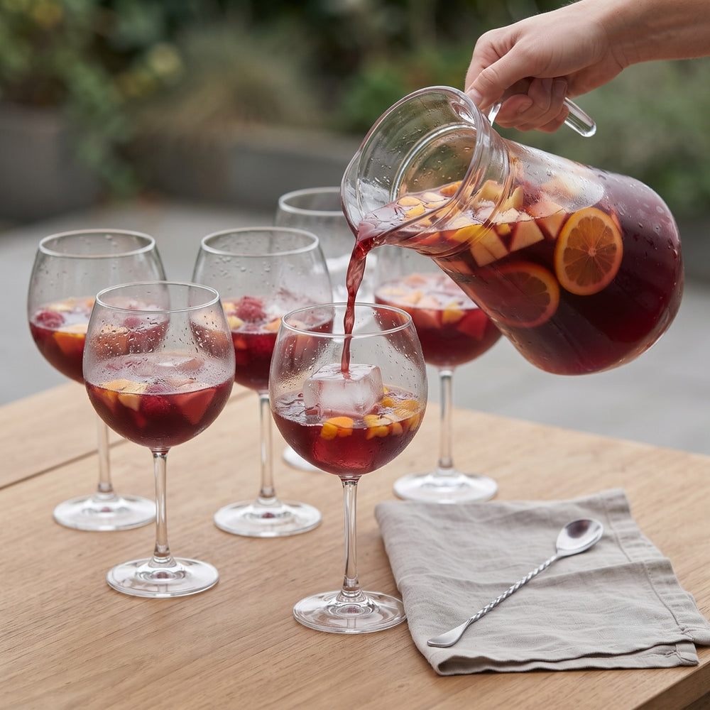 Sangria Set - Carafe 1.6 L with 6 Glasses 700 ml, Cocktail Spoon & Ice Cube Tray