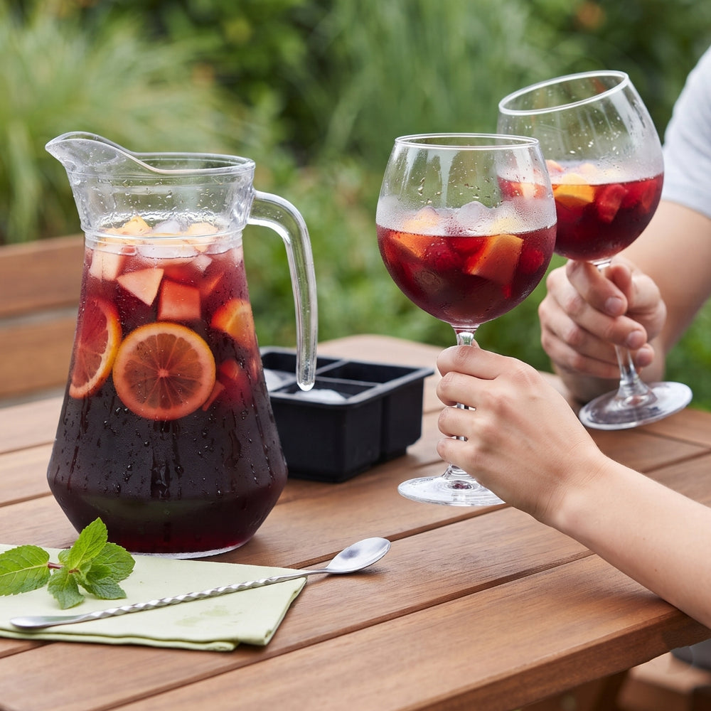 Sangria Set - Carafe 1.6 L with 6 Glasses 700 ml, Cocktail Spoon & Ice Cube Tray