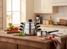 Set de ollas Cookinglife acero inoxidable / negro 4 piezas - Olla ø 16, 18, 20 cm y cazo ø 16 cm - Apto para todas las fuentes de calor