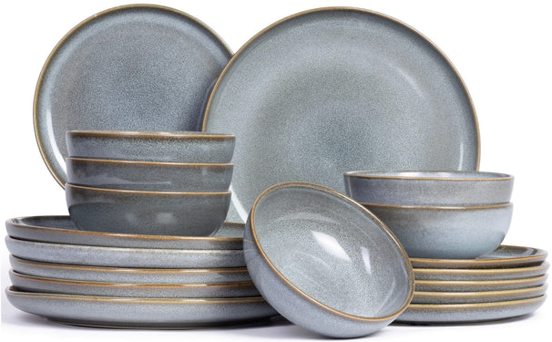 Set de vajilla ASA Selection Saisons - Denim 18 piezas / 6 personas - 6 platos de cena, 6 platos de desayuno y 6 cuencos