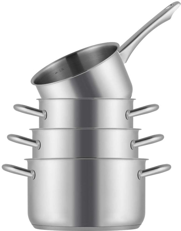 Sola Set de ollas Blizz 4 piezas Acero inoxidable - Olla de cocina ø 16, 18, 20 cm y cazo ø 16 cm - apto para todas las fuentes de calor
