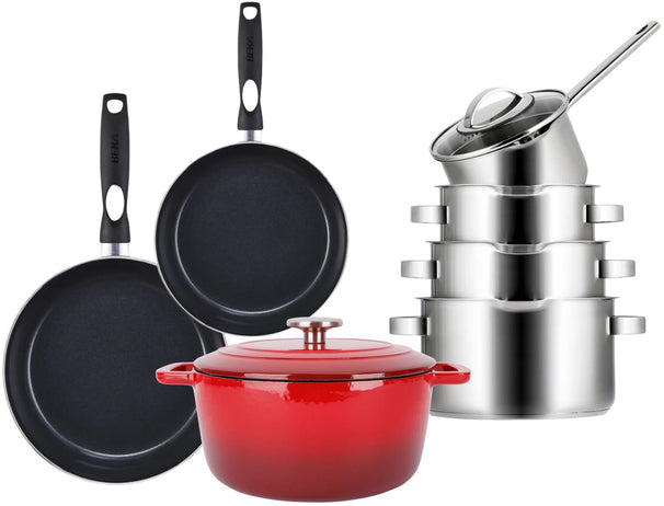 Sola Pearl Cookware Set 7-Piece Stainless Steel - Induction suitable - cooking pots ø 16, 18, 20 cm & saucepan ø 16 cm + frying pan ø 24, 28 cm + casserole ø 24 cm