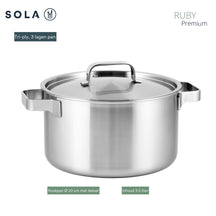 Sola Set de Sartenes Ruby 4 Piezas Premium Triply Acero Inoxidable - Olla ø 16, 18, 20 cm & Cacerola ø 16 cm - Apta para Inducción