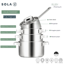 Sola Set de Sartenes Ruby 4 Piezas Premium Triply Acero Inoxidable - Olla ø 16, 18, 20 cm & Cacerola ø 16 cm - Apta para Inducción