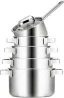 Sola Cookware Set Ruby 5-Piece Premium Triply Stainless Steel - Cooking Pot ø 16, 18, 20, 24 cm & Saucepan ø 16 cm - Suitable for All Heat Sources
