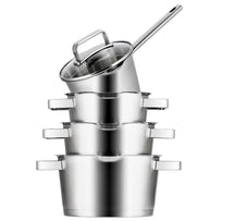 Sola Cookware set Diamond 4-piece stainless steel – downdraft suitable – cooking pots Ø 16, 18, 20 cm & saucepan Ø 16 cm – suitable for all heat sources