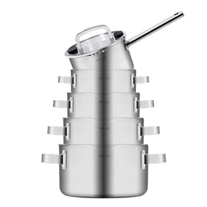 Sola Set de ollas Juvia 5 piezas Acero inoxidable - Compatible con campana extractora - Olla de cocina ø 16, 18, 20, 24 cm y cazo ø 16 cm - apto para todas las fuentes de calor