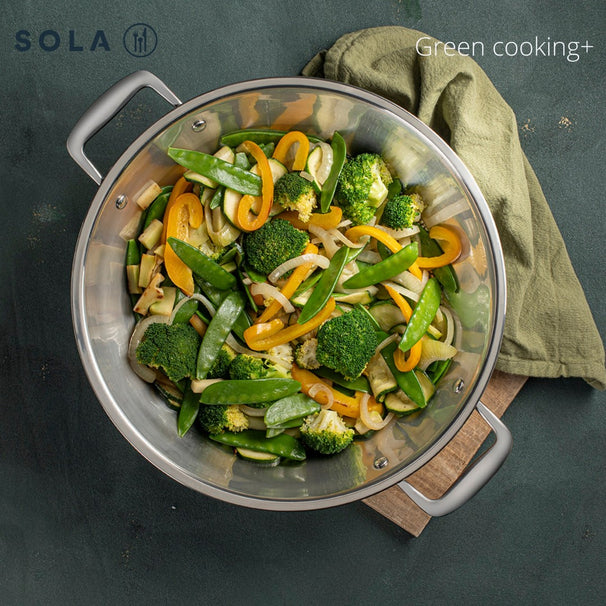 Sola wok pan with lid Green Cooking Ø 32 cm – without non-stick coating – suitable for all heat sources