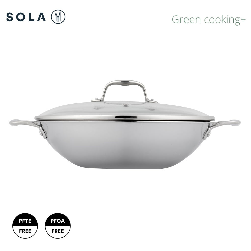Sola wok pan with lid Green Cooking Ø 32 cm – without non-stick coating – suitable for all heat sources