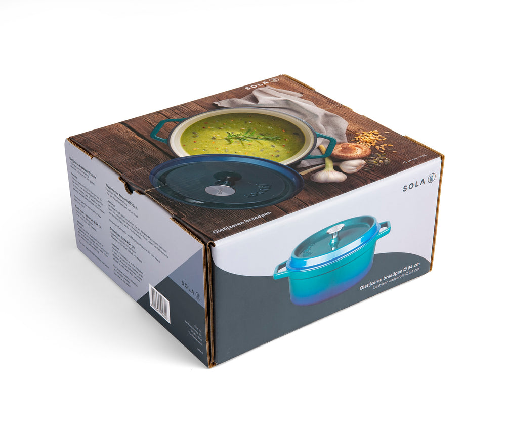 Sola Casserole with lid - Blue - ø 24 cm / 3.5 liter - Enameled non-stick coating