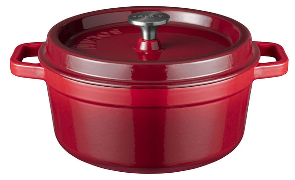 Sola Cazuela con tapa de hierro fundido - Rojo - ø 28 cm / 5 litros - revestimiento antiadherente esmaltado
