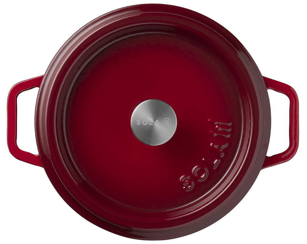 Sola Casserole with lid Cast Iron - Red - ø 24 cm / 3.2 Liters - Enameled non-stick coating