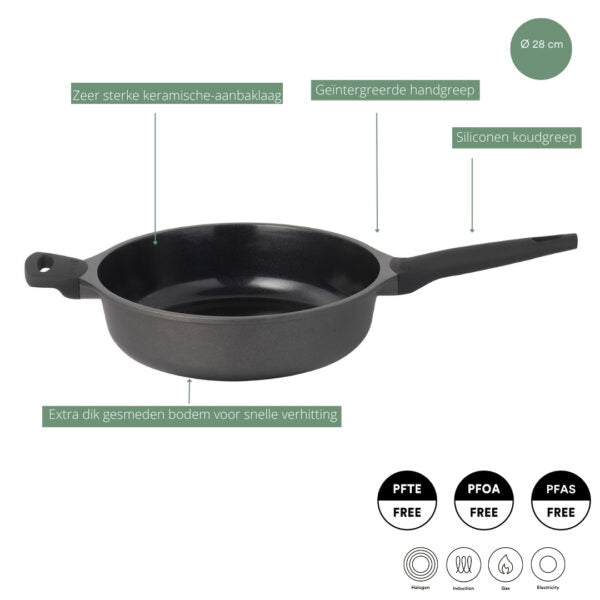 Sola Sauté Pan / Sauté Pan with Lid Ceramic Deluxe ø 28 cm - Ceramic Non-Stick Coating