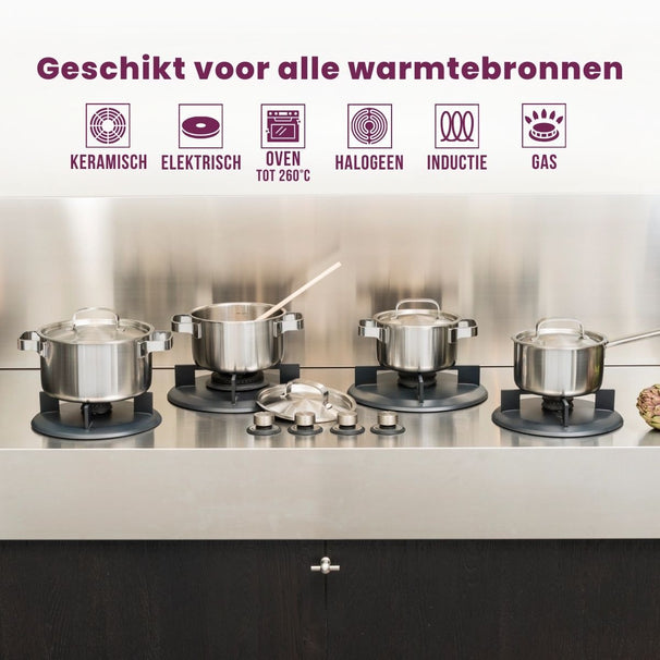 Sola Set de ollas Ruby 7 piezas Premium Triply acero inoxidable - Olla de cocina ø 16, 18, 20 y 24 cm y cazo ø 16 cm & Sartenes BEKA Pro Induc ø 24 y 28 cm