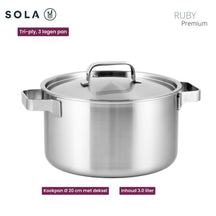 Sola Cookware Set Ruby 5-Piece Premium Triply Stainless Steel - Cooking Pot ø 16, 18, 20, 24 cm & Saucepan ø 16 cm - Suitable for All Heat Sources