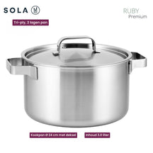 Sola Cookware Set Ruby 5-Piece Premium Triply Stainless Steel - Cooking Pot ø 16, 18, 20, 24 cm & Saucepan ø 16 cm - Suitable for All Heat Sources