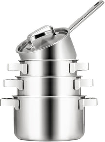 Sola Set de Sartenes Ruby 4 Piezas Premium Triply Acero Inoxidable - Olla ø 16, 18, 20 cm & Cacerola ø 16 cm - Apta para Inducción