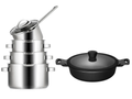 Sola Cookware set Pearl 4-piece stainless steel – downdraft suitable + Sola Fair sauté pan Ø 28 cm – suitable for all heat sources