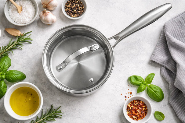 Cazo con Tapa de Vidrio Signature Steel Cookinglife - Acero Inoxidable - ø 17.5 cm - apto para todas las fuentes de calor