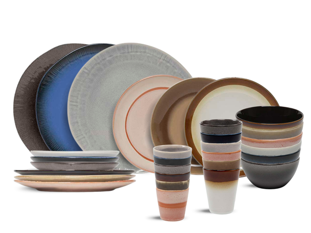 Juego de vajilla Studio Tavola Earth 30 piezas / 6 personas - 6 platos llanos, 6 platos para desayuno, 6 cuencos, 6 tazas de café y 6 vasos de café
