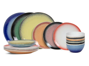 Juego de vajilla Studio Tavola Fire 18 piezas / 6 personas - 6 platos llanos, 6 platos para desayuno y 6 cuencos