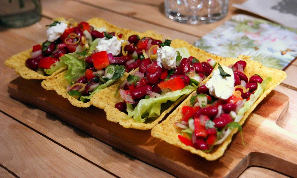Fresh bean salad in a crispy taco cup