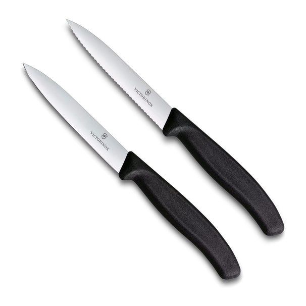 Victorinox Set de cuchillos de oficina Swiss Classic Negro 2 piezas - Cuchillo de oficina dentado y liso