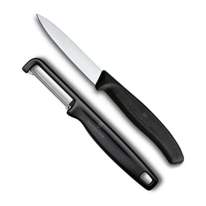 Victorinox Schilmessenset Swiss Classic 2-delig schilmes en rechte dunschiller in zwart, vrijstaand op witte achtergrond