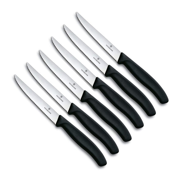 Victorinox cuchillos de carne dentados Swiss Classic negro - 6 piezas