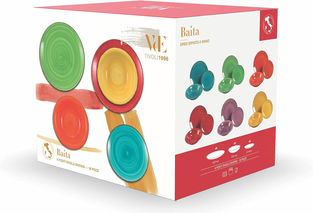 Villa d'Este Home Dinnerware Set Baita Multicolor 18-piece / 6 persons - 6 dinner plates, 6 breakfast plates and 6 deep plates