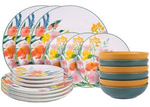Villa d'Este Home juego de vajilla Flora porcelana 18 piezas / 6 personas - 6 platos de cena, 6 platos de desayuno y 6 platos hondos