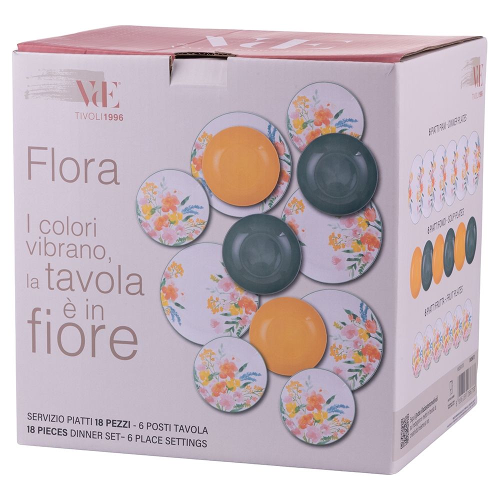 Villa d'Este Home Dinnerware Set Flora Porcelain 18-piece / 6 persons - 6 dinner plates, 6 breakfast plates and 6 deep plates