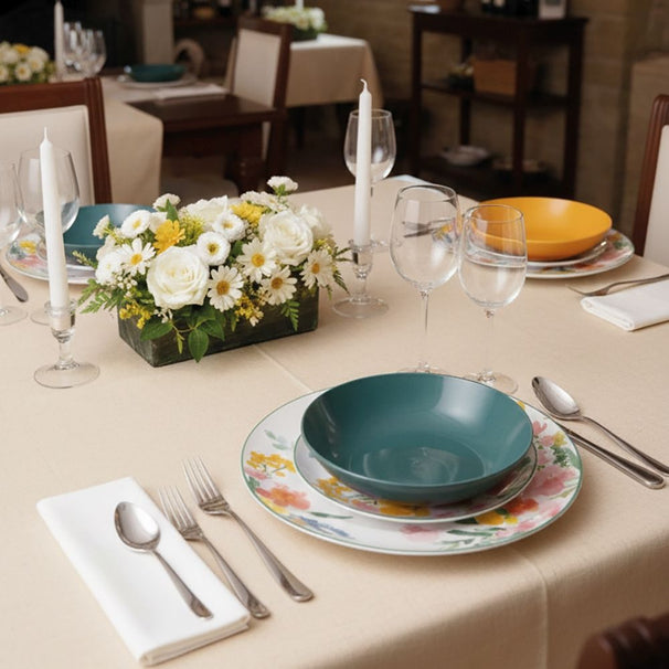 Villa d'Este Home juego de vajilla Flora porcelana 18 piezas / 6 personas - 6 platos de cena, 6 platos de desayuno y 6 platos hondos