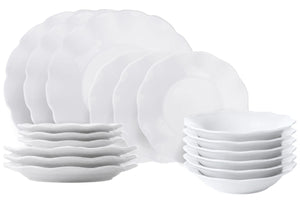 Villa d'Este Home Dinnerware Set Scallop White Opal Glass 18-piece / 6 persons - 6 dinner plates, 6 breakfast plates and 6 deep plates
