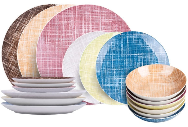 Villa d'Este Home juego de mesa Texture Porcelana 18 piezas / 6 personas - 6 platos de cena, 6 platos de desayuno y 6 platos hondos