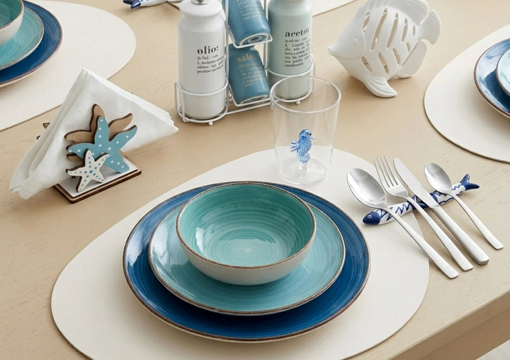 Villa d'Este Home Dinnerware Set Baita Acqua Ocean 18-piece / 6 persons - 6 dinner plates, 6 breakfast plates and 6 deep plates