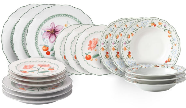 Villa d'Este Home Serviesset Cherry Flowers Baita 18-delig / 6 personas - 6 platos de cena, 6 platos de desayuno y 6 platos hondos