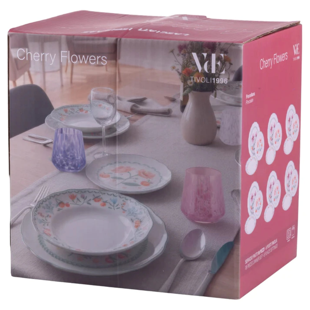 Villa d'Este Home Dinnerware Set Cherry Flowers 18-piece / 6 persons - 6 dinner plates, 6 breakfast plates and 6 deep plates