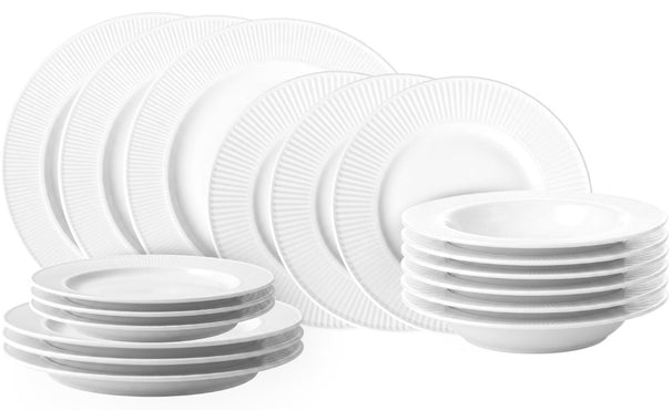 Villa d'Este Home Serviesset Decor blanco opaalglas 18-delig / 6 personas - 6 platos de cena, 6 platos de desayuno y 6 platos hondos