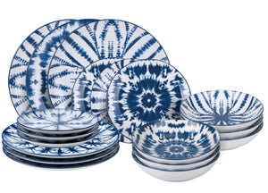 Villa d'Este Home juego de vajilla The Blue Porselein 18-delig / 6 personas - 6 platos de cena, 6 platos de desayuno y 6 platos hondos