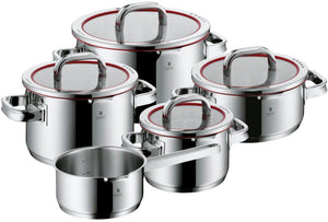 WMF Set de ollas Function 4 - Acero inoxidable - 5 piezas - Compatible con extracción de humos - Cacerolas ø 16, 20, 20 y 24 cm y cazo ø 16 cm
